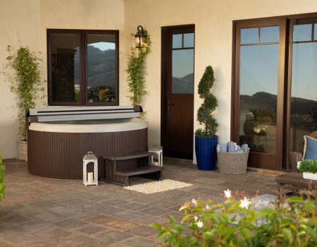 This is a photograph taken on location by Skip O'Donnell of ODonnell Photograf of a AHS Private Label 2020 PLR-21 hot tub for Watkins Welness Spa in San Diego, California